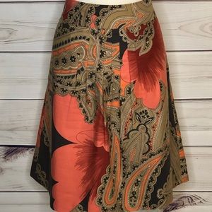 Ann Taylor A-line skirt, lined, side zipper, brown/pink, size 12